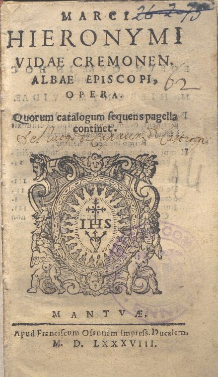 OPERE DI GIROLAMO VIDA DA CREMONA VESCOVO DI ALBA.1588
